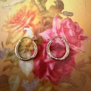 dainty solid gold small hoop earrings 10kt yellow gold diamond cut satin texture